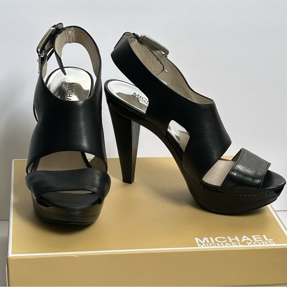 New in box Michael Kors Carla Black Open-Toe Heel platform sandals 7.5M - Picture 3 of 12